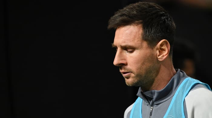 Inter Miami CF forward Lionel Messi (10) warms up against Al-Nassr during the second half at Kingdom Arena.